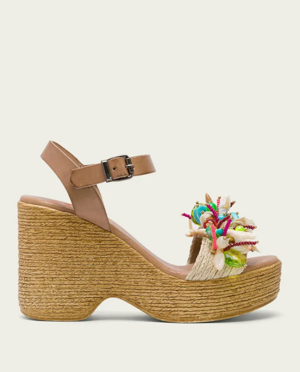 PORRONET Sandalias Cuña|Sandalia Tacón Alto Taupe Mirta