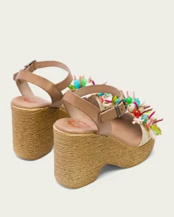 PORRONET Sandalias Cuña|Sandalia Tacón Alto Taupe Mirta