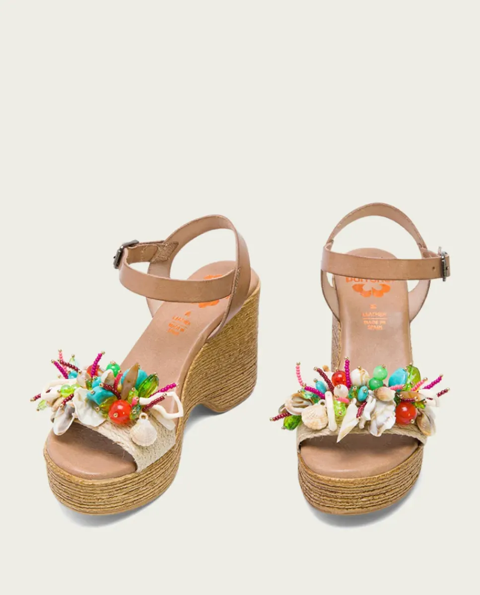 PORRONET Sandalias Cuña|Sandalia Tacón Alto Taupe Mirta