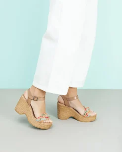 PORRONET Sandalias Cuña|Sandalia Tacón Alto Taupe Mariel