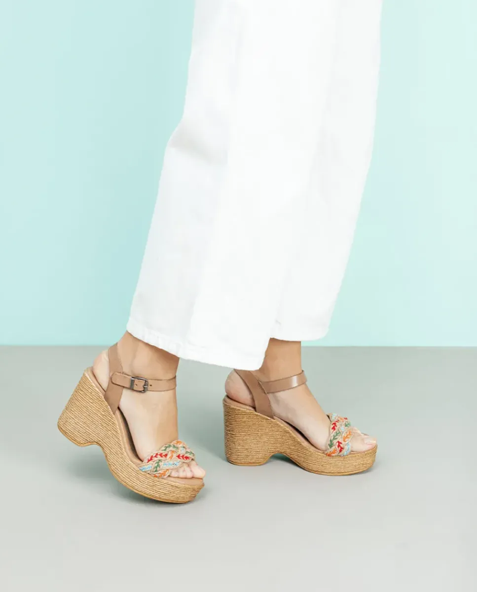 PORRONET Sandalias Cuña|Sandalia Tacón Alto Taupe Mariel