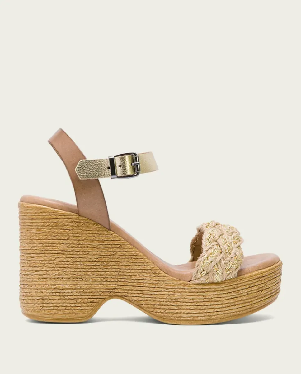 PORRONET Sandalias Cuña|Sandalia Tacón Alto Taupe Platino Raina