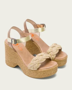 PORRONET Sandalias Cuña|Sandalia Tacón Alto Taupe Platino Raina