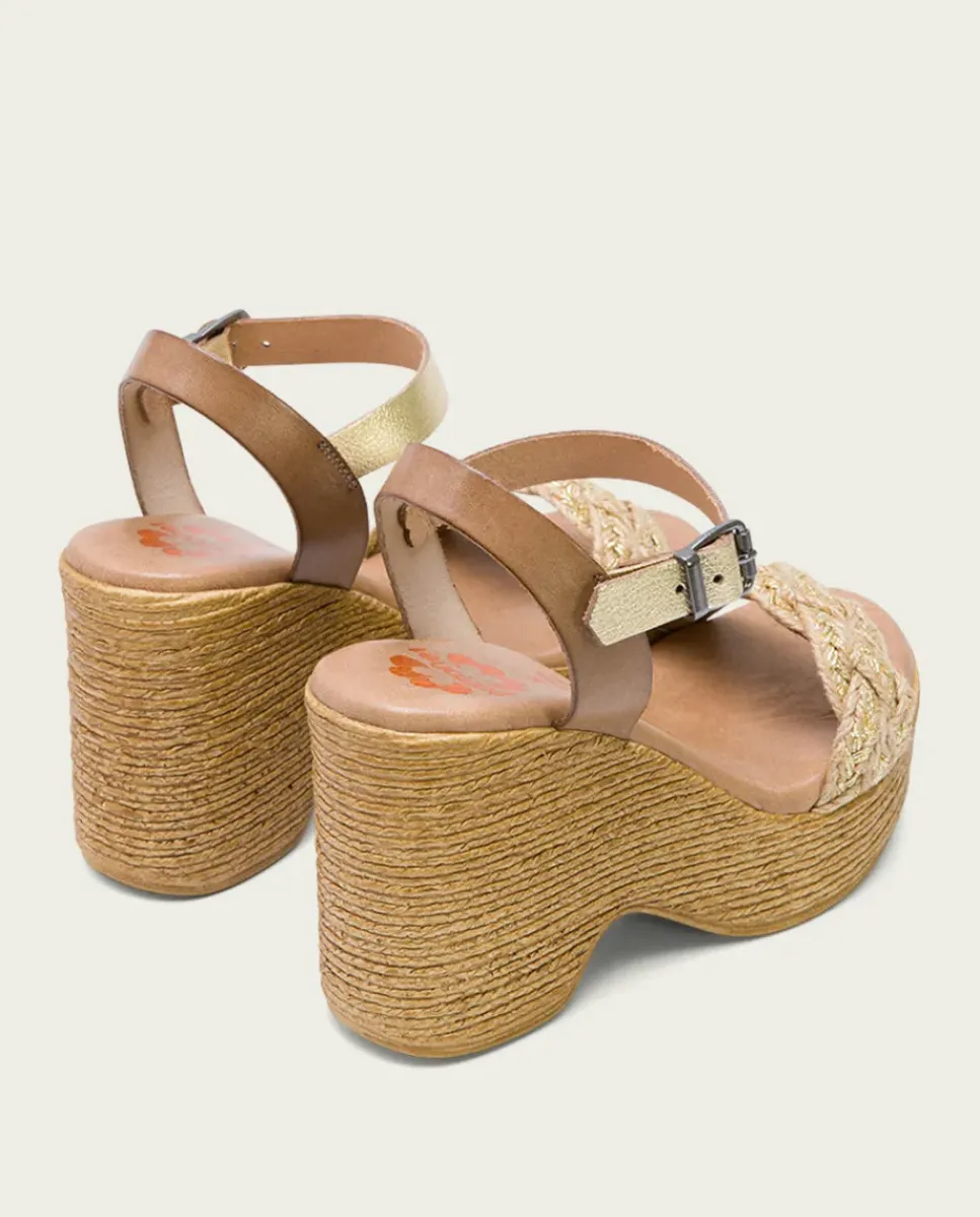 PORRONET Sandalias Cuña|Sandalia Tacón Alto Taupe Platino Raina