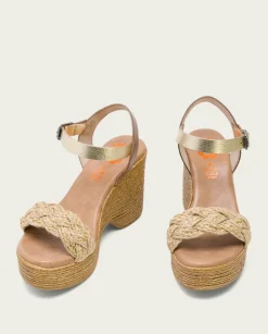 PORRONET Sandalias Cuña|Sandalia Tacón Alto Taupe Platino Raina