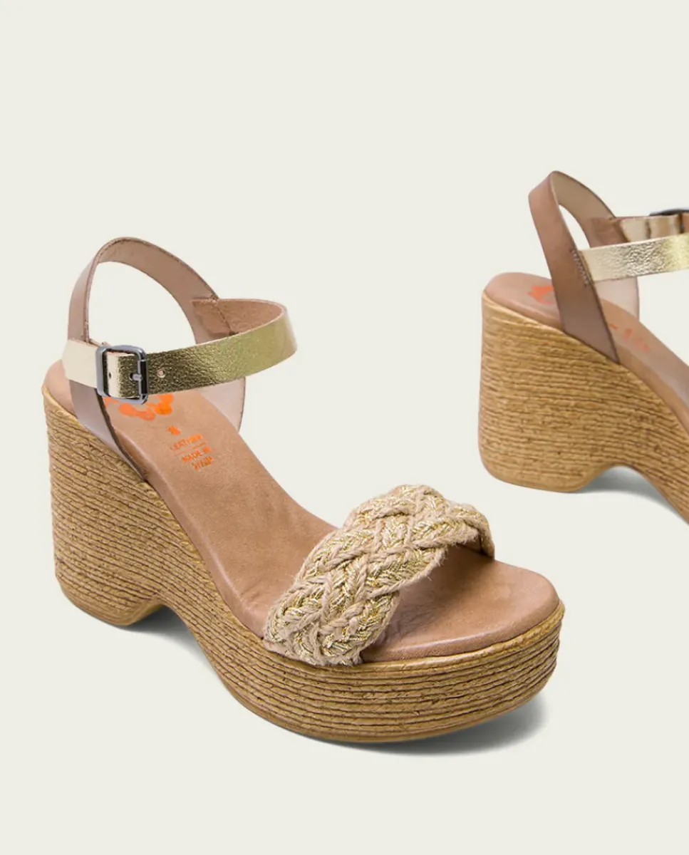 PORRONET Sandalias Cuña|Sandalia Tacón Alto Taupe Platino Raina