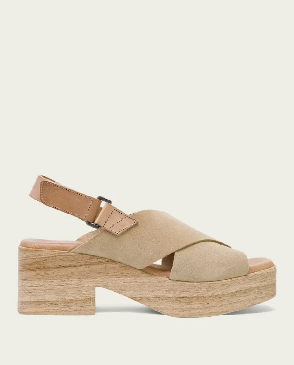PORRONET Sandalias Tacón|Sandalia Tacón Bajo De Piel Taupe Vilma