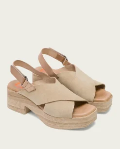 PORRONET Sandalias Tacón|Sandalia Tacón Bajo De Piel Taupe Vilma
