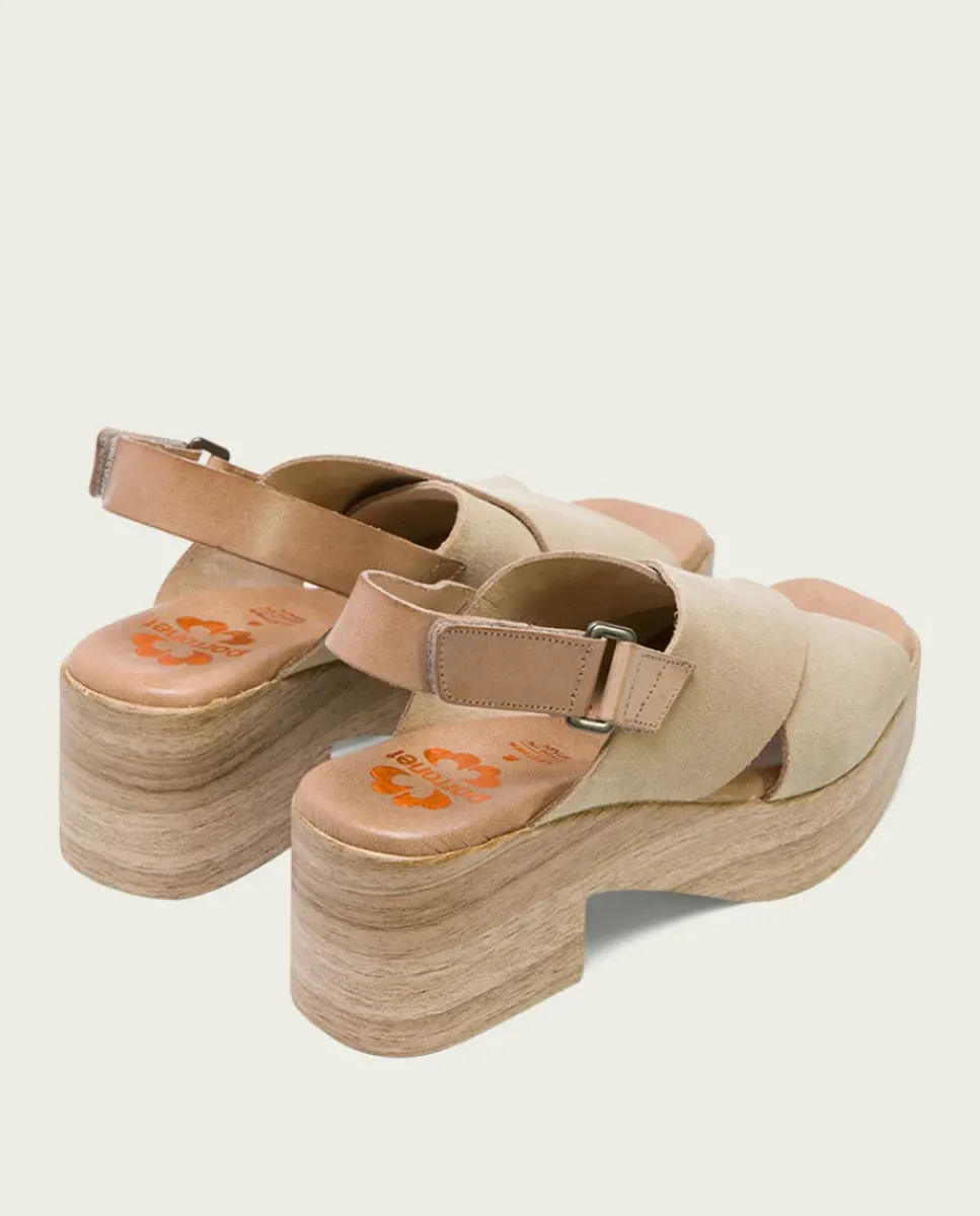 PORRONET Sandalias Tacón|Sandalia Tacón Bajo De Piel Taupe Vilma