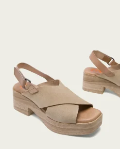 PORRONET Sandalias Tacón|Sandalia Tacón Bajo De Piel Taupe Vilma