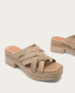 PORRONET Sandalias Tacón|Sandalia Tacón Bajo De Piel Arena Vicky