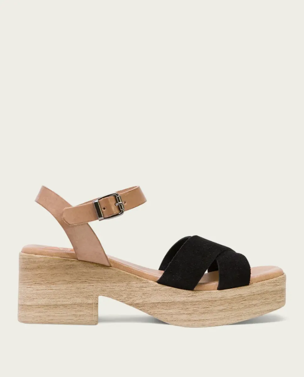 PORRONET Sandalias Tacón|Sandalia Tacón Bajo De Piel Taupe Negro Viviana