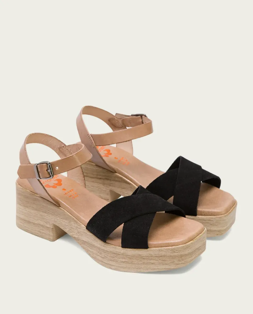 PORRONET Sandalias Tacón|Sandalia Tacón Bajo De Piel Taupe Negro Viviana