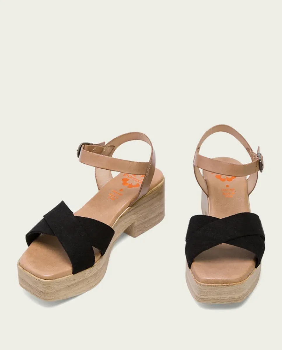 PORRONET Sandalias Tacón|Sandalia Tacón Bajo De Piel Taupe Negro Viviana