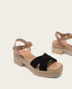 PORRONET Sandalias Tacón|Sandalia Tacón Bajo De Piel Taupe Negro Viviana