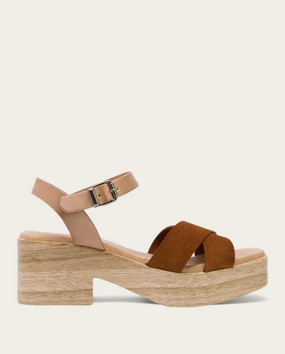 PORRONET Sandalias Tacón|Sandalia Tacón Bajo De Piel Taupe Cuero Viviana