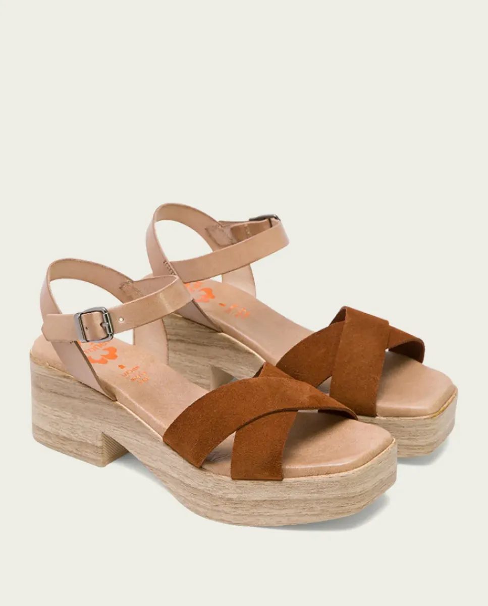 PORRONET Sandalias Tacón|Sandalia Tacón Bajo De Piel Taupe Cuero Viviana