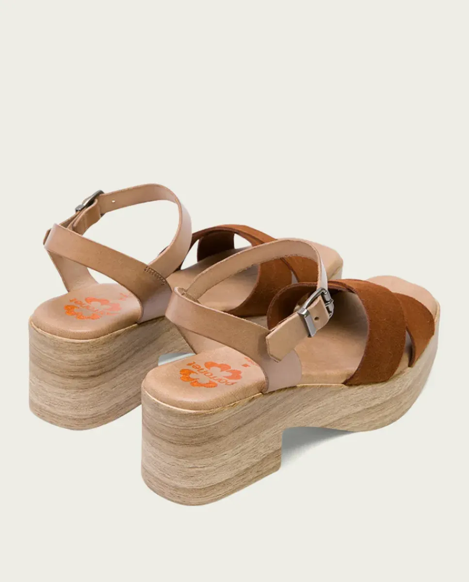 PORRONET Sandalias Tacón|Sandalia Tacón Bajo De Piel Taupe Cuero Viviana
