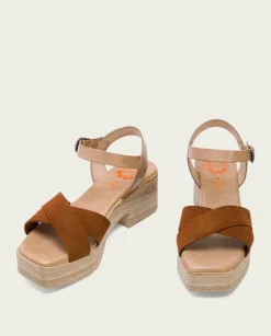 PORRONET Sandalias Tacón|Sandalia Tacón Bajo De Piel Taupe Cuero Viviana