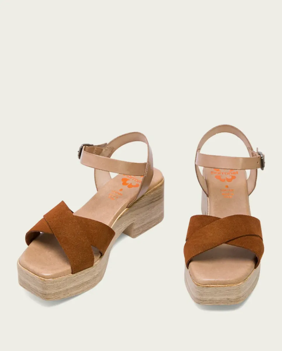 PORRONET Sandalias Tacón|Sandalia Tacón Bajo De Piel Taupe Cuero Viviana