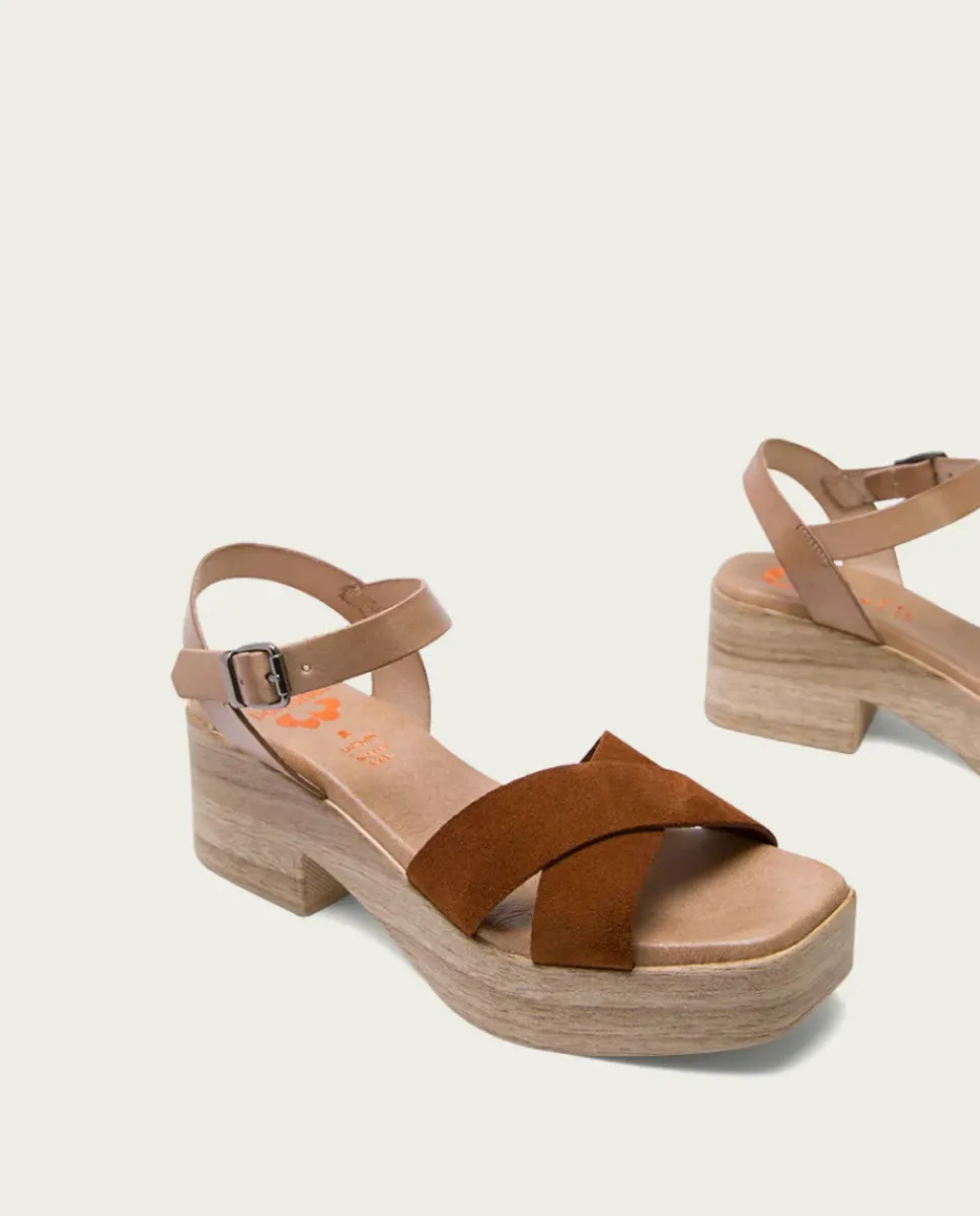 PORRONET Sandalias Tacón|Sandalia Tacón Bajo De Piel Taupe Cuero Viviana