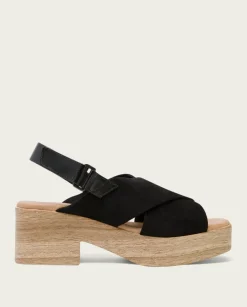 PORRONET Sandalias Tacón|Sandalia Tacón Bajo De Piel Negro Vilma