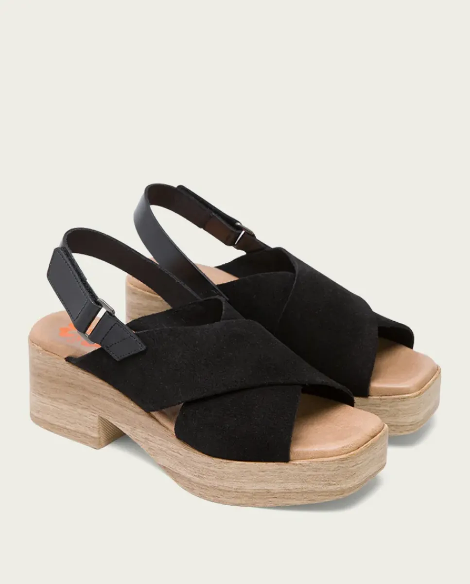 PORRONET Sandalias Tacón|Sandalia Tacón Bajo De Piel Negro Vilma