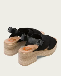 PORRONET Sandalias Tacón|Sandalia Tacón Bajo De Piel Negro Vilma