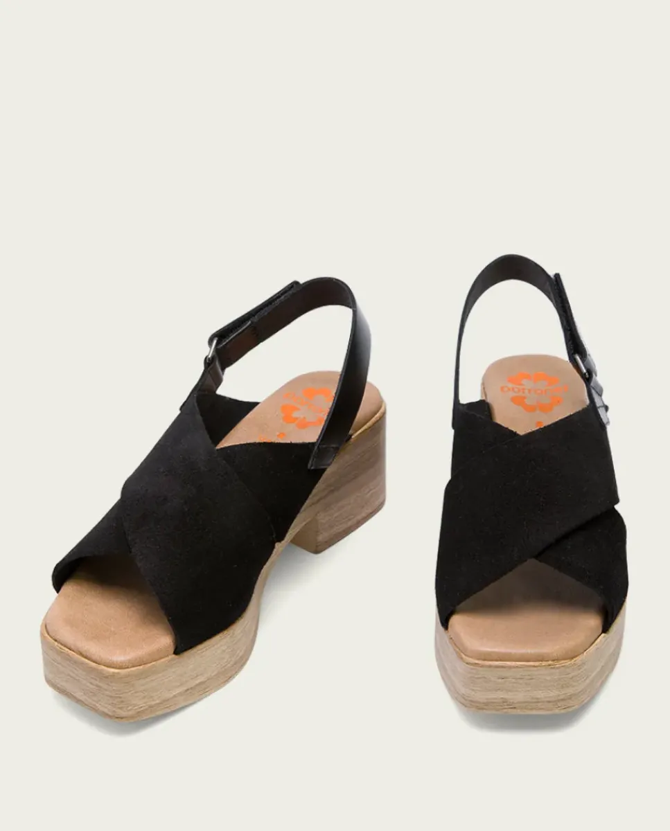 PORRONET Sandalias Tacón|Sandalia Tacón Bajo De Piel Negro Vilma