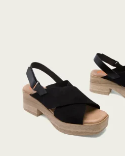 PORRONET Sandalias Tacón|Sandalia Tacón Bajo De Piel Negro Vilma