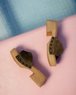 PORRONET Sandalias Tacón|Sandalia Tacón Bajo Kaki Rosie