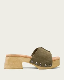 PORRONET Sandalias Tacón|Sandalia Tacón Bajo Kaki Rosie