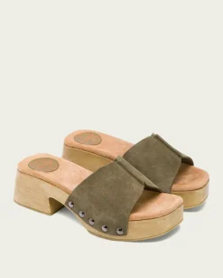PORRONET Sandalias Tacón|Sandalia Tacón Bajo Kaki Rosie