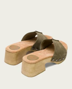 PORRONET Sandalias Tacón|Sandalia Tacón Bajo Kaki Rosie