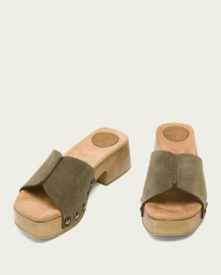 PORRONET Sandalias Tacón|Sandalia Tacón Bajo Kaki Rosie