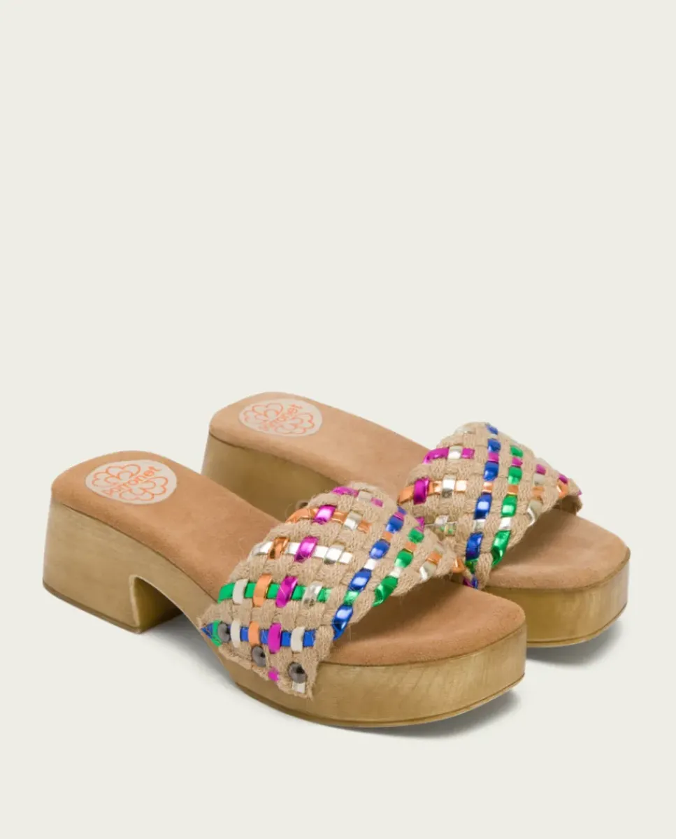 PORRONET Sandalias Tacón|Sandalia Tacón Bajo Multicolor Uma