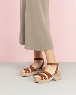 PORRONET Sandalias Tacón|Sandalia Tacón Bajo Piel Cuero Vesta