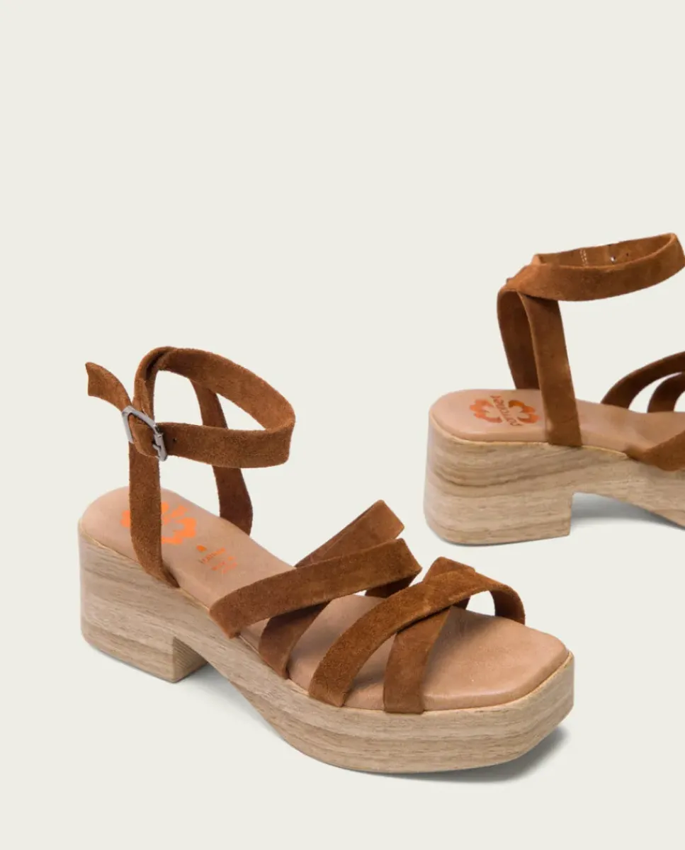PORRONET Sandalias Tacón|Sandalia Tacón Bajo Piel Cuero Vesta