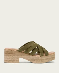 PORRONET Sandalias Tacón|Sandalia Tacón Bajo Piel Kaki Vicky