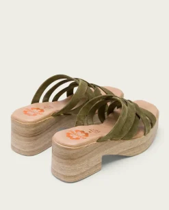 PORRONET Sandalias Tacón|Sandalia Tacón Bajo Piel Kaki Vicky