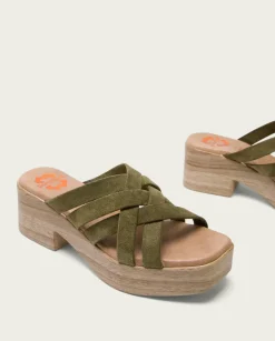 PORRONET Sandalias Tacón|Sandalia Tacón Bajo Piel Kaki Vicky