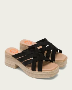 PORRONET Sandalias Tacón|Sandalia Tacón Bajo Piel Negro Vicky