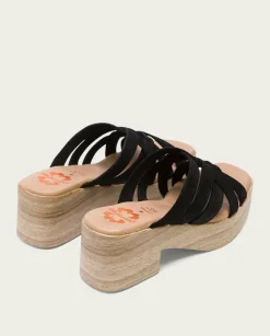 PORRONET Sandalias Tacón|Sandalia Tacón Bajo Piel Negro Vicky