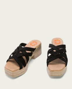 PORRONET Sandalias Tacón|Sandalia Tacón Bajo Piel Negro Vicky