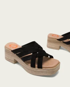 PORRONET Sandalias Tacón|Sandalia Tacón Bajo Piel Negro Vicky