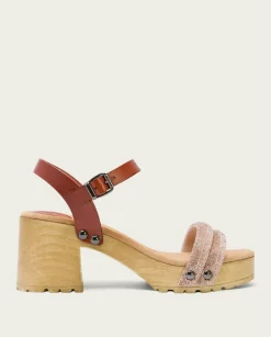 PORRONET Sandalias Tacón|Sandalia Tacón Medio Cuero Rose Serena
