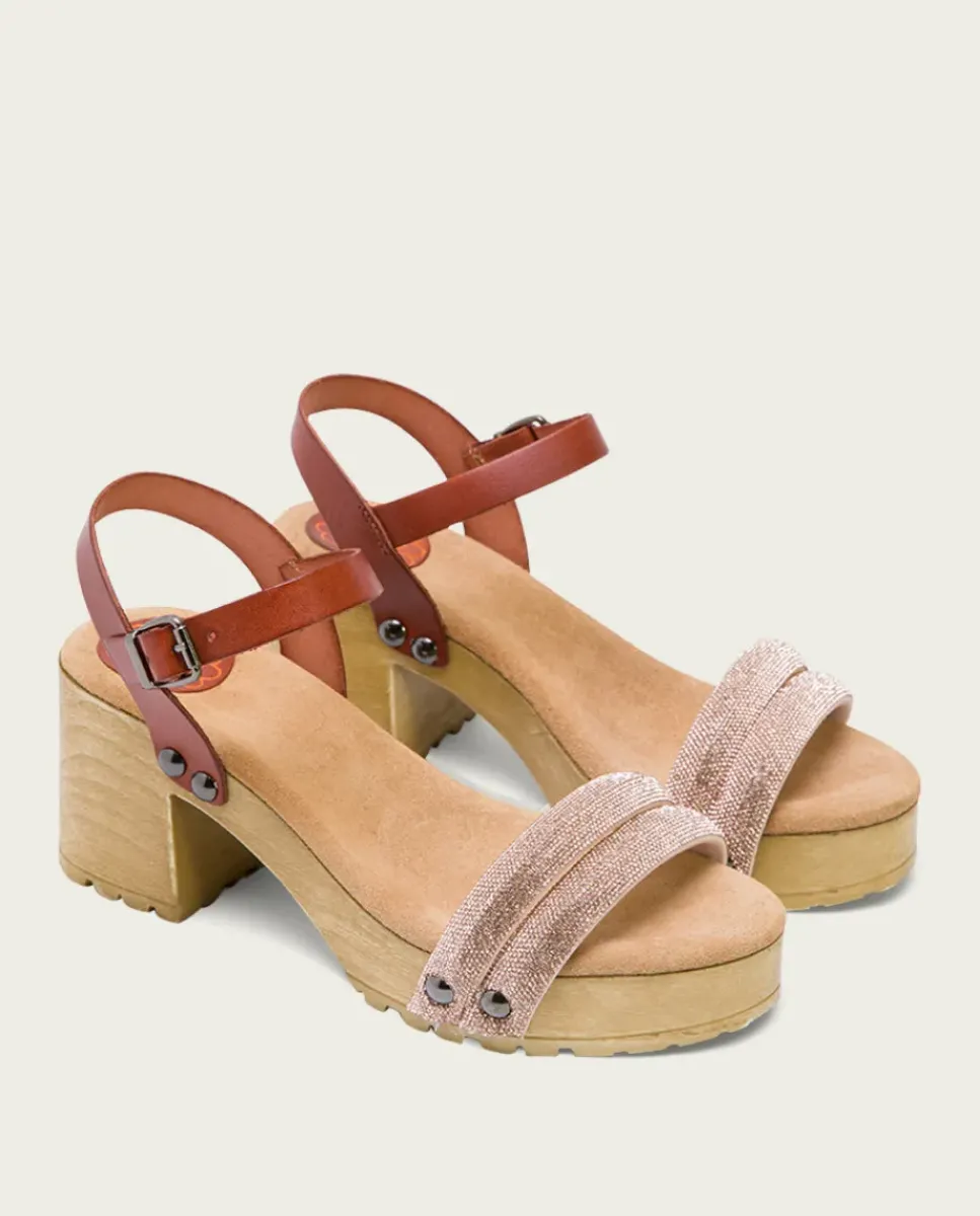PORRONET Sandalias Tacón|Sandalia Tacón Medio Cuero Rose Serena