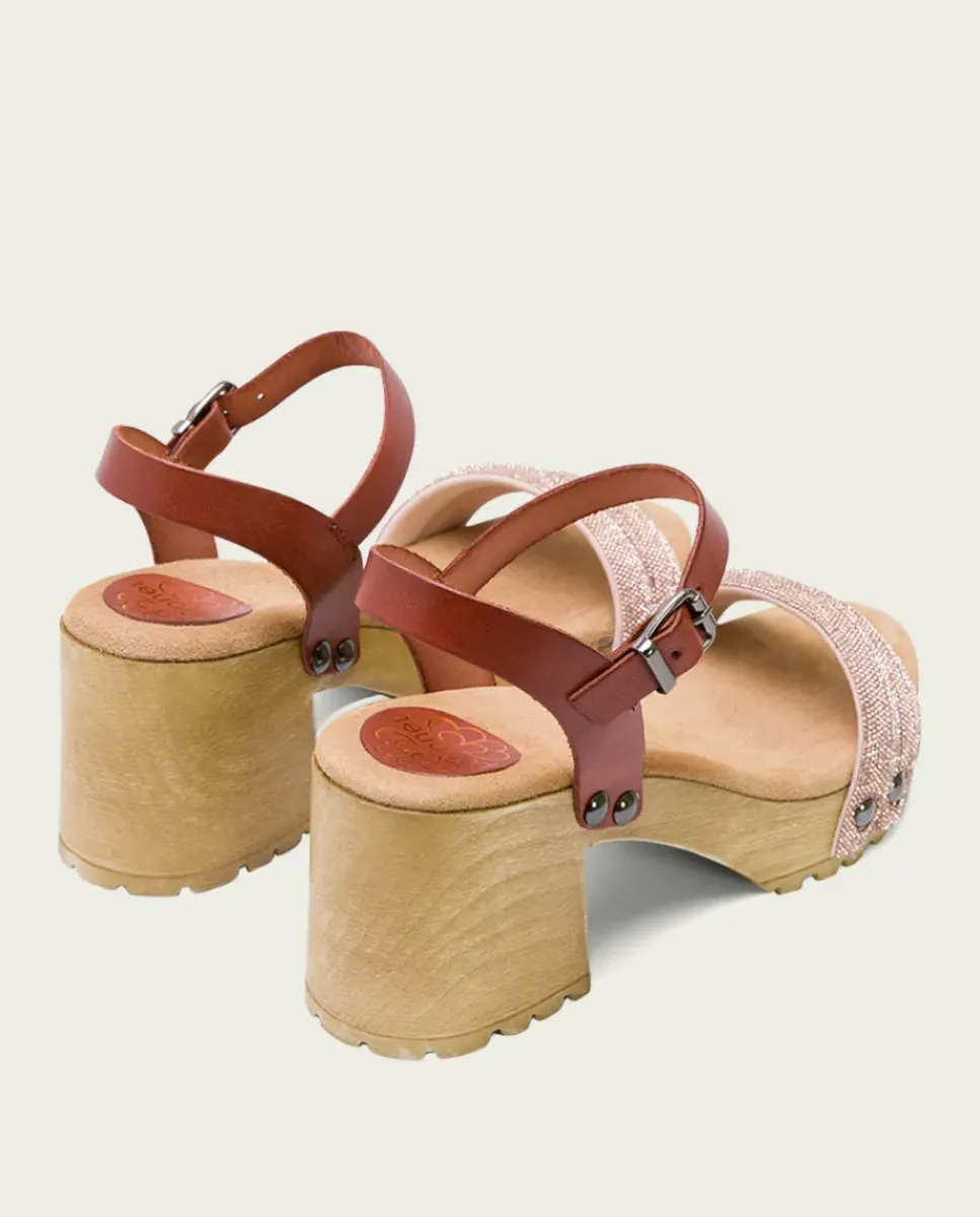 PORRONET Sandalias Tacón|Sandalia Tacón Medio Cuero Rose Serena