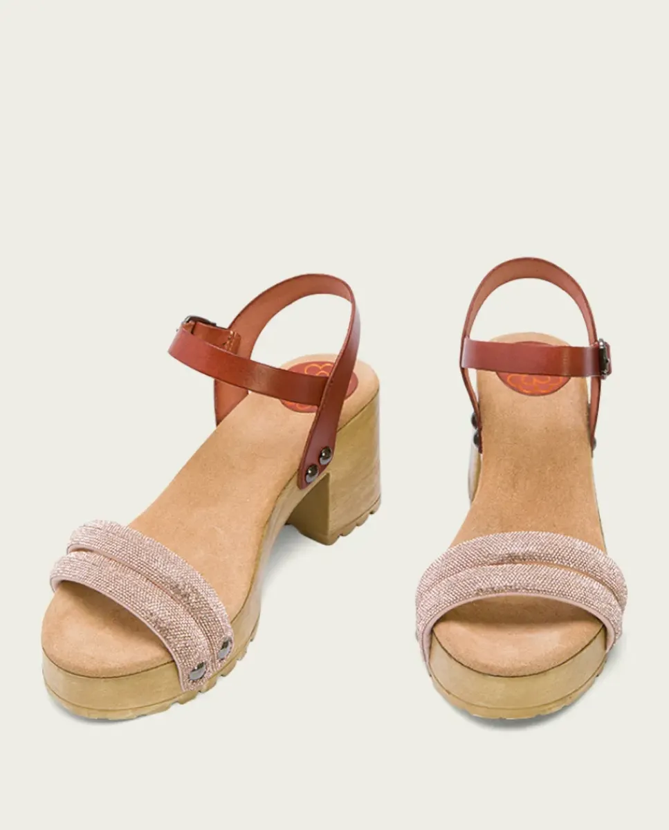 PORRONET Sandalias Tacón|Sandalia Tacón Medio Cuero Rose Serena