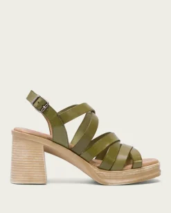 PORRONET Sandalias Tacón|Sandalia Tacón Medio De Piel Kaki Nerea